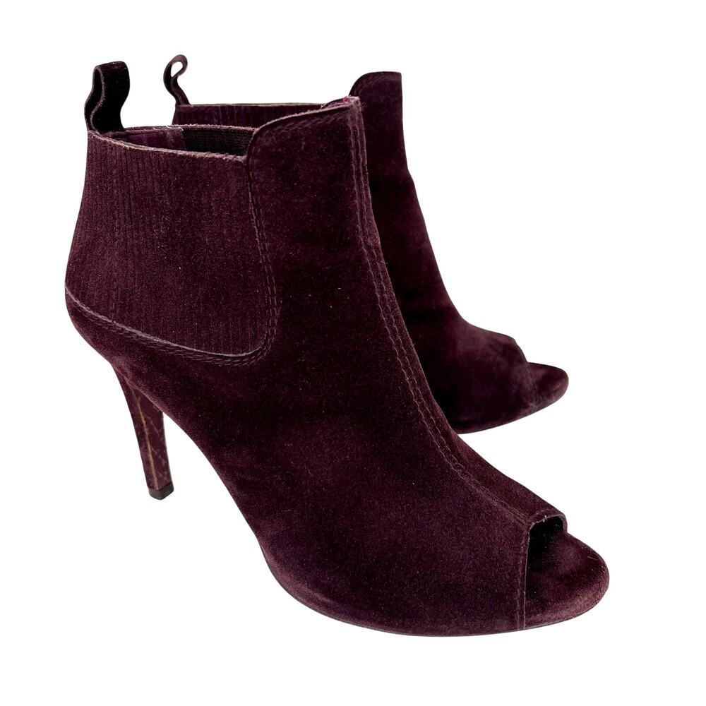 Pedro Garcia Sybil Peep Toe Ankle Boot Booties Chelsea Burgundy Purple 37.5 Heel